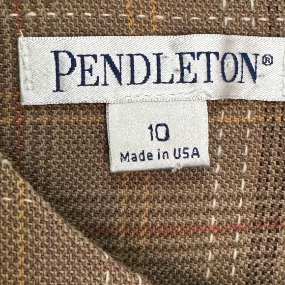 Pendleton Shift Dress Size 10 $198 Brown Plaid Wool Blend Jumper Sleeveless - Picture 5 of 7
